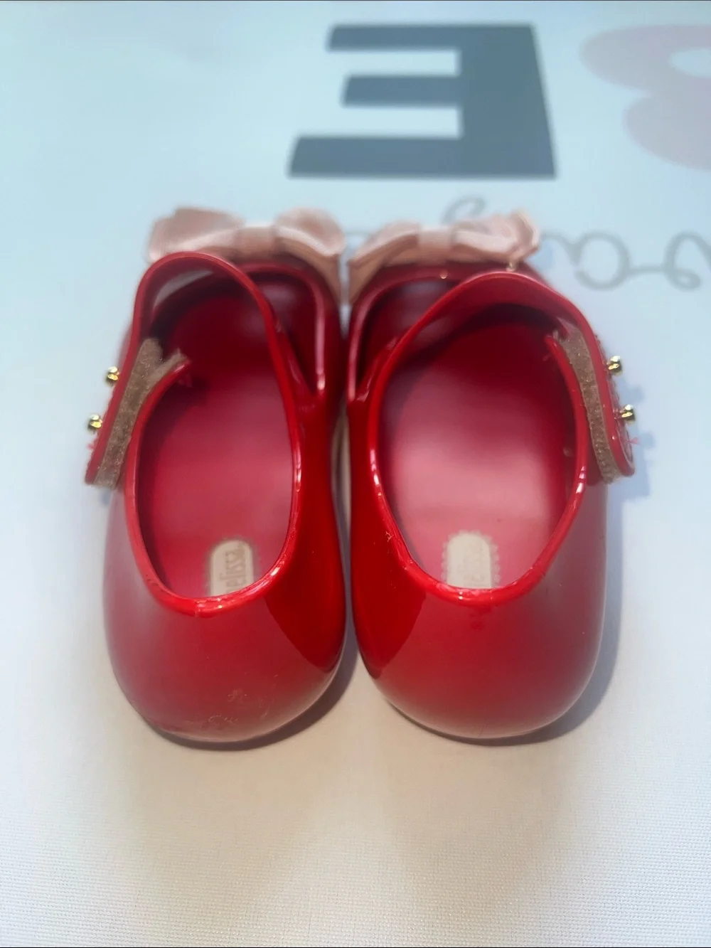 Mini Melissa Red Mary Jane Shoes with Pink Bow